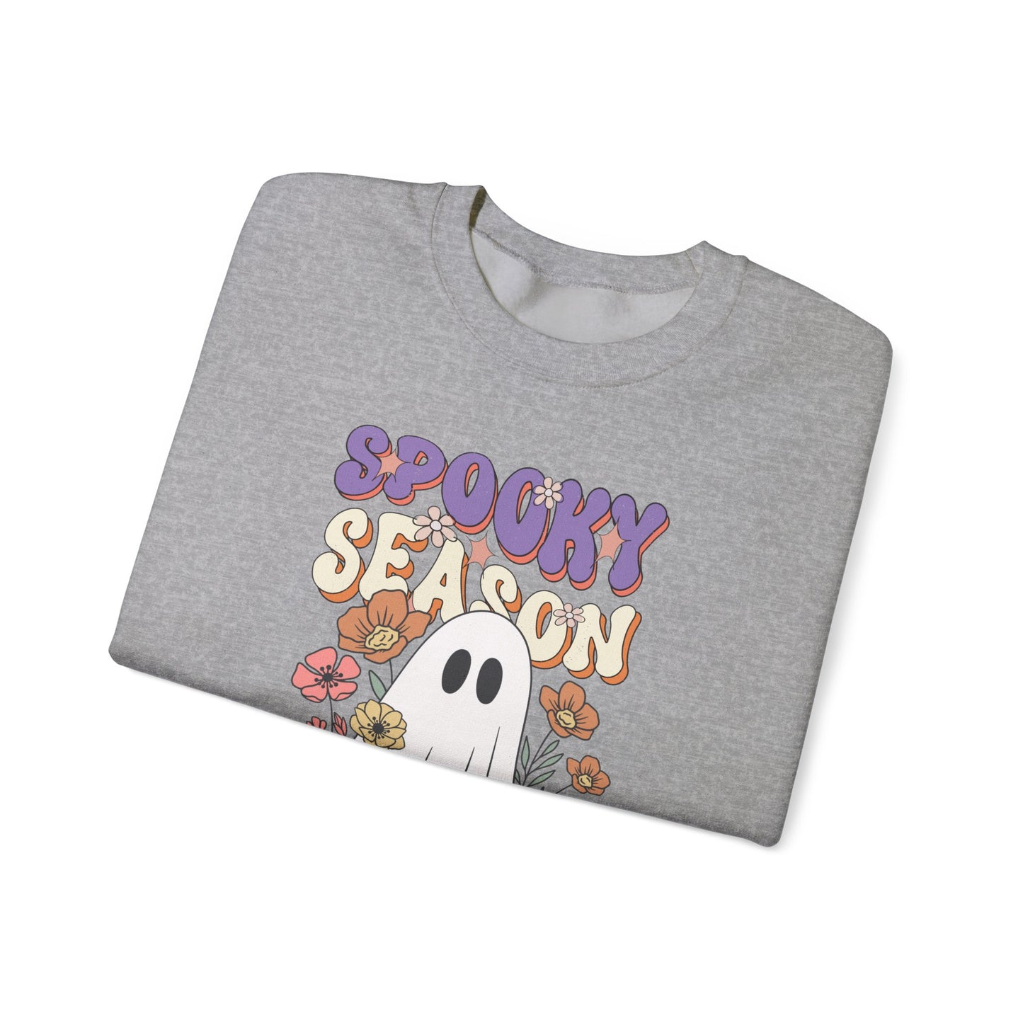 Spooky Season Floral Ghost Sweatshirt – Cozy Halloween Blooms