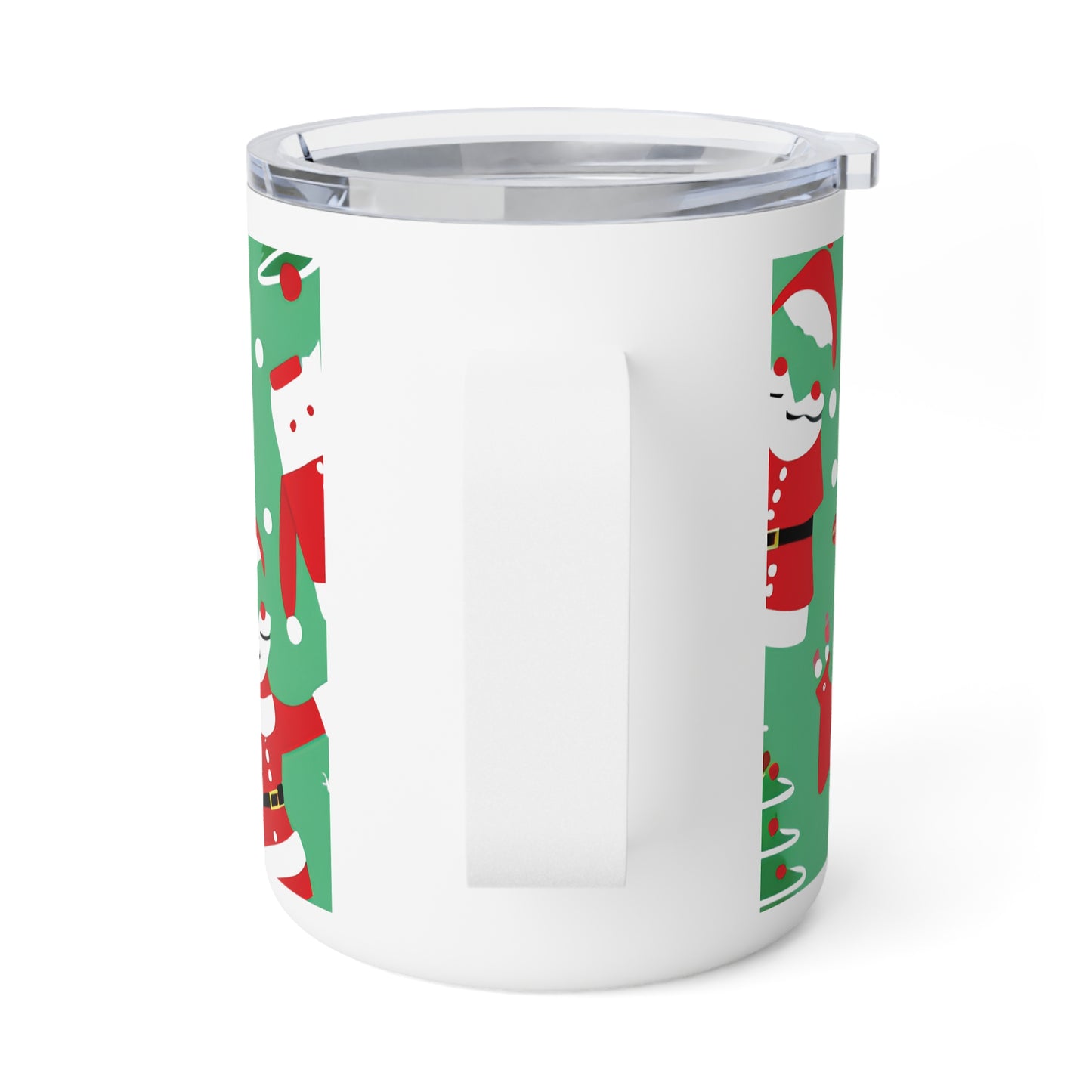 Christmas Insulated Coffee Mug 10oz – Stainless Steel Travel Tumbler with Clear Lid
