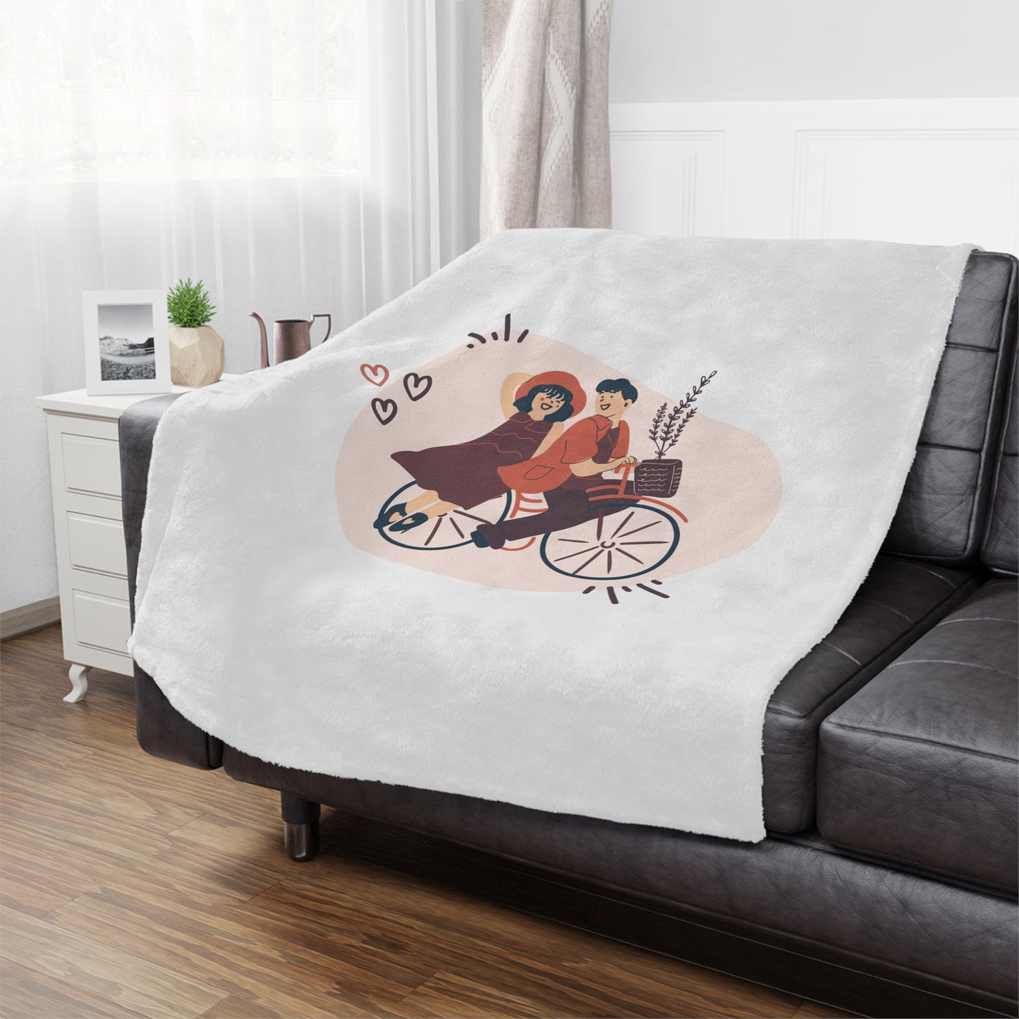 Couple on Cycle Printed Valentine Minky Blanket