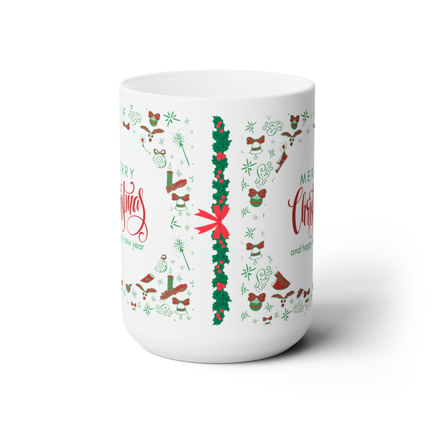Merry Christmas and Happy New year Ceramic Mugs, 15oz