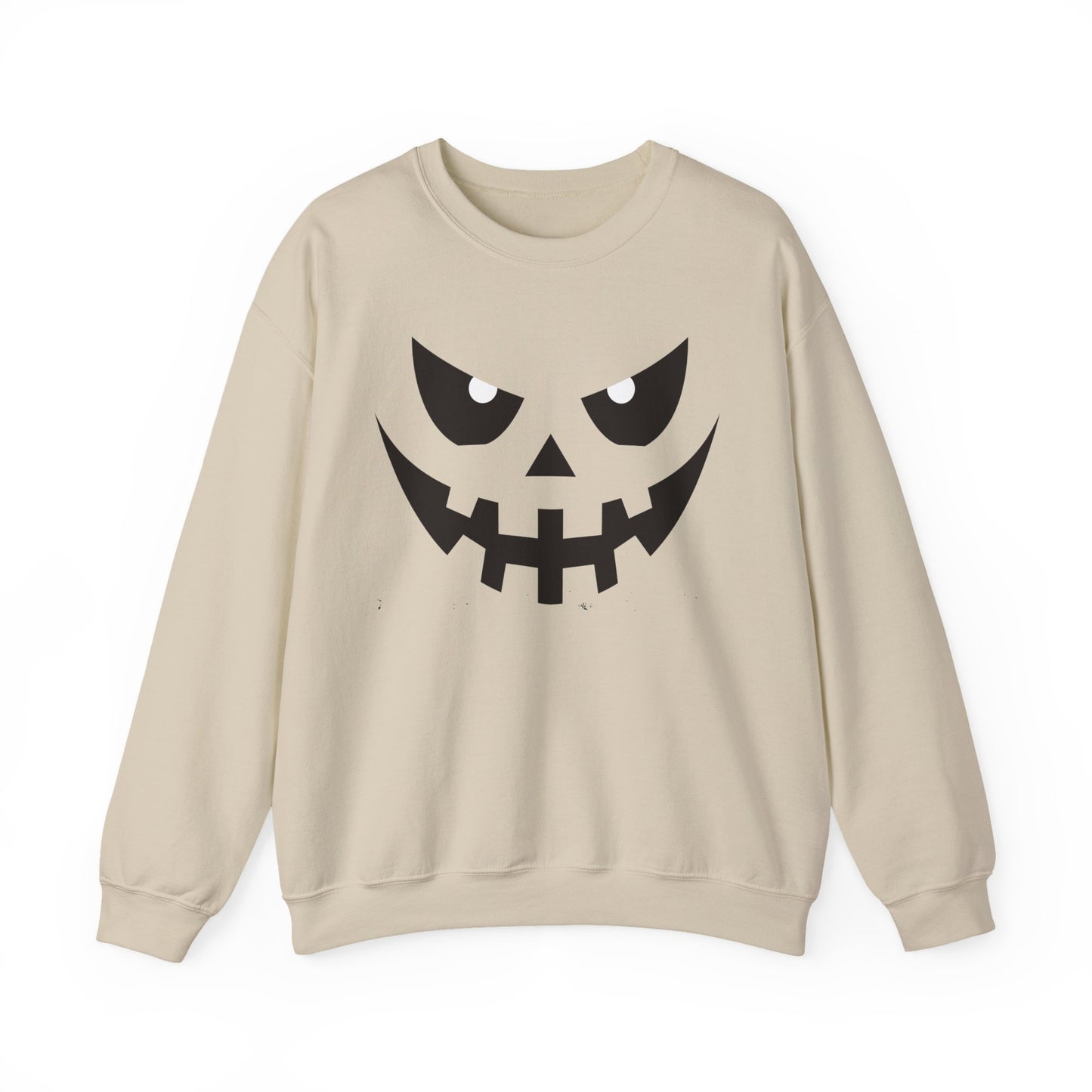 Creepy Pumpkin Face Halloween Sweatshirt – Beige Graphic Pullover for Spooky Season
