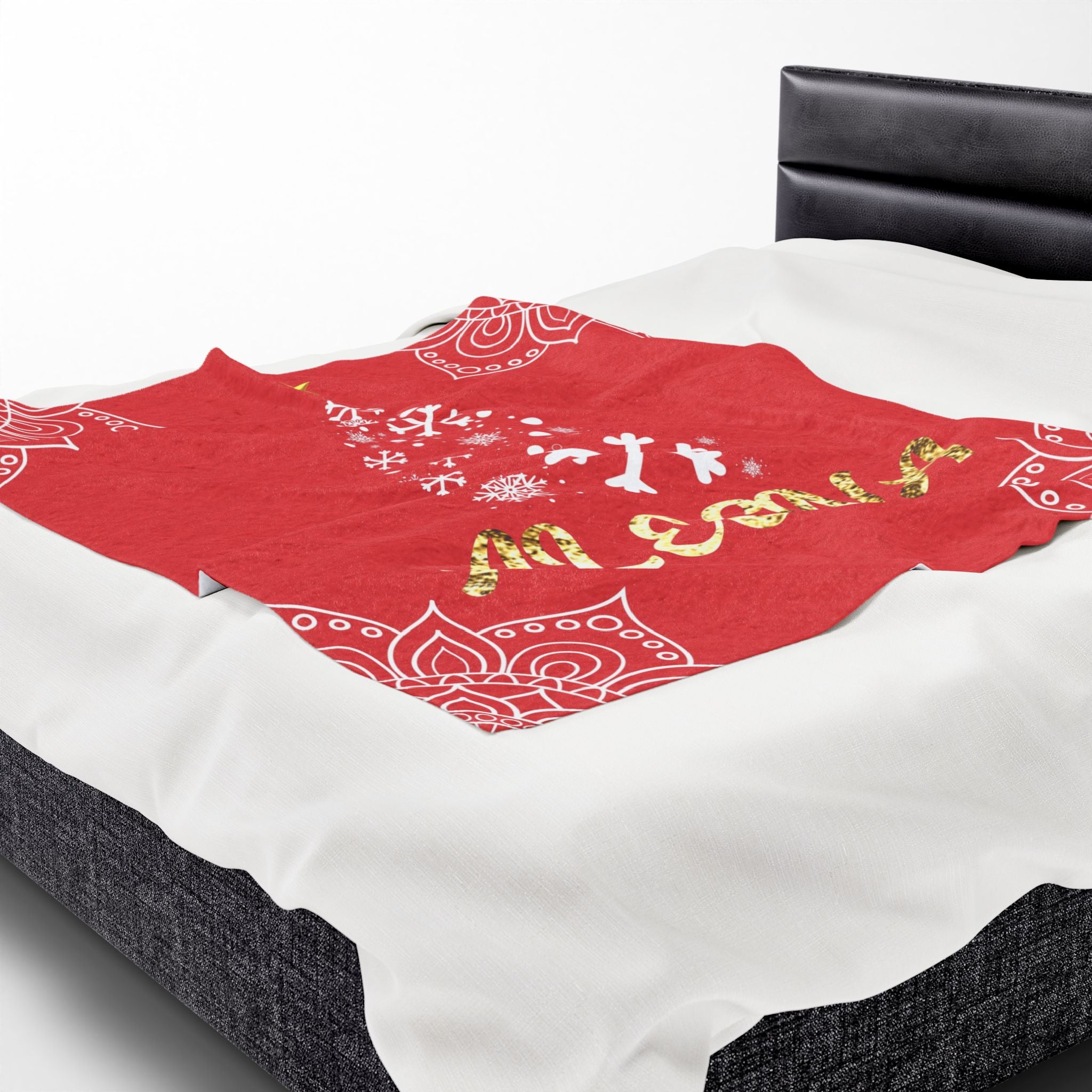 Personalized Christmas Tree Velveteen Blanket, Custom Name Holiday Throw