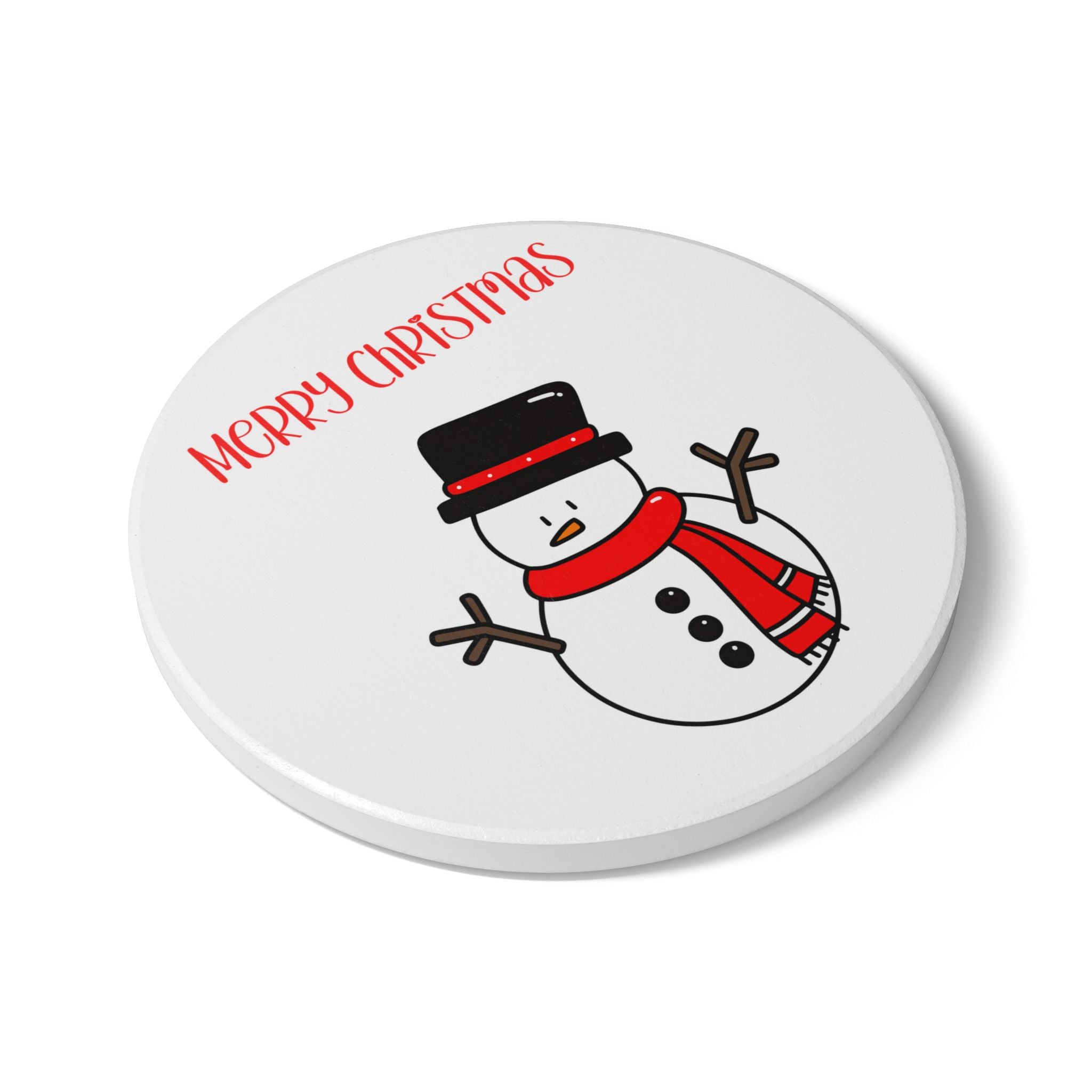 Cheerful Christmas Ceramic Coaster with Snowman Design
