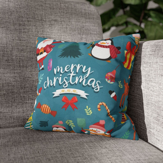 Christmas Spun Polyester Square Pillowcase – Double-Sided Festive Cover
