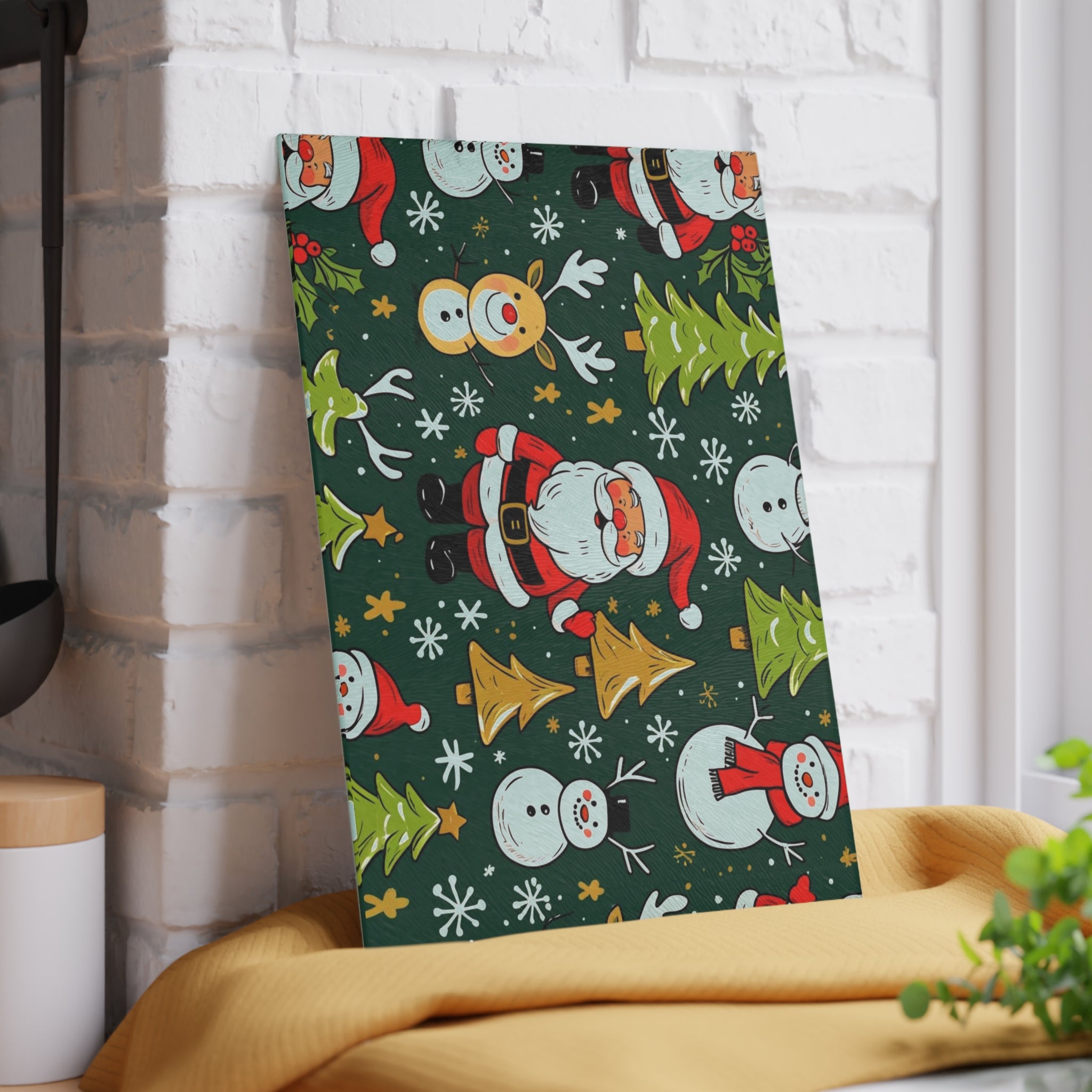 Festive Christmas Placemat with Santa, Snowman, and Reindeer Design