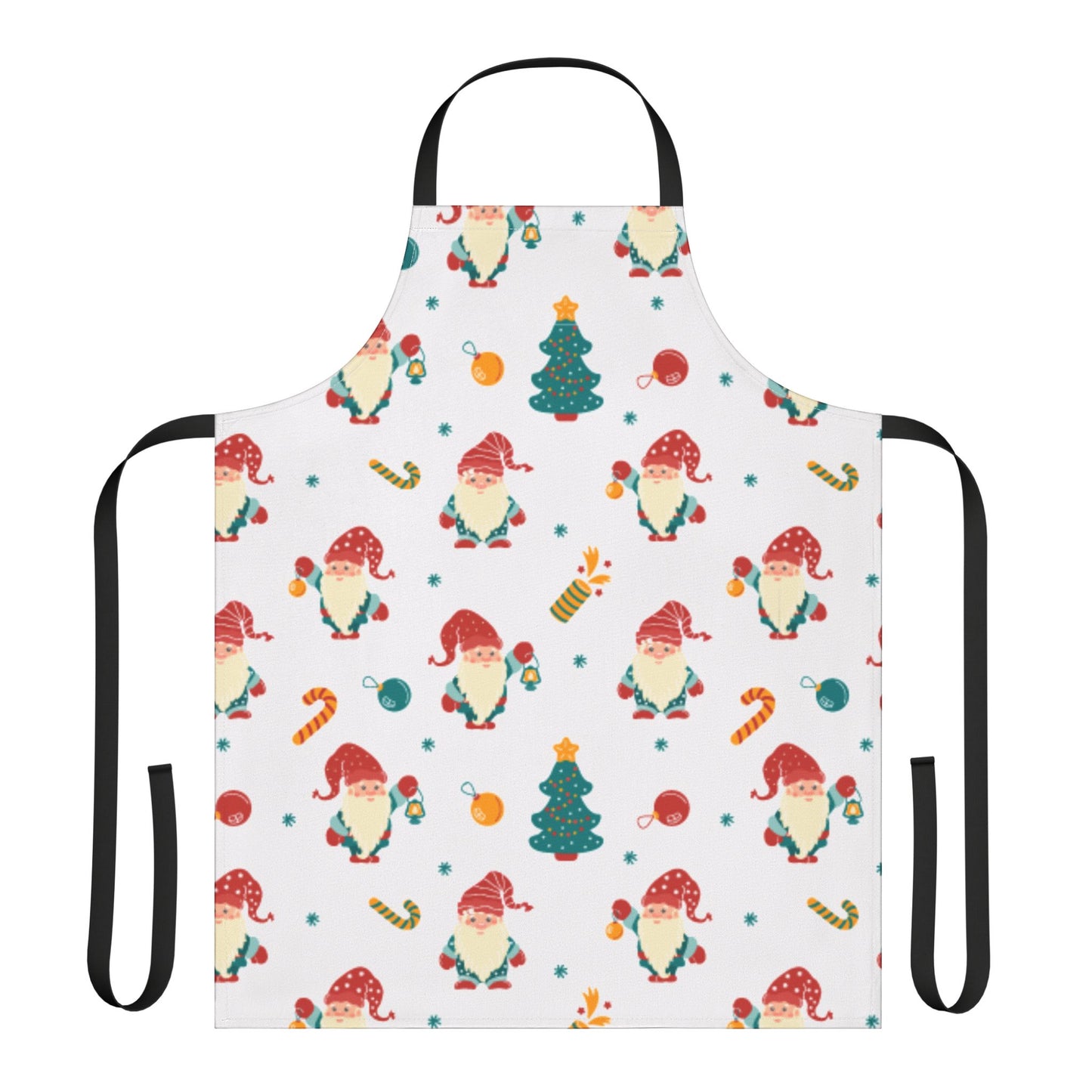 Festive Christmas Apron with Gnomes, Ornaments, and Holiday Decorations