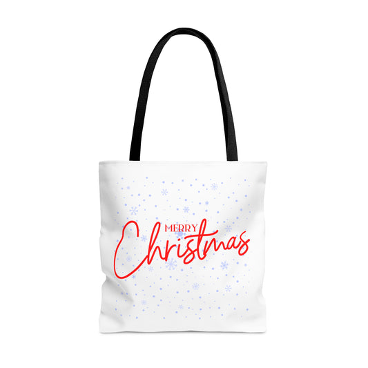 Tote Bag – Red “MERRY Christmas” Text with Snowflake Pattern – Holiday Gift for Seasonal Shoppers