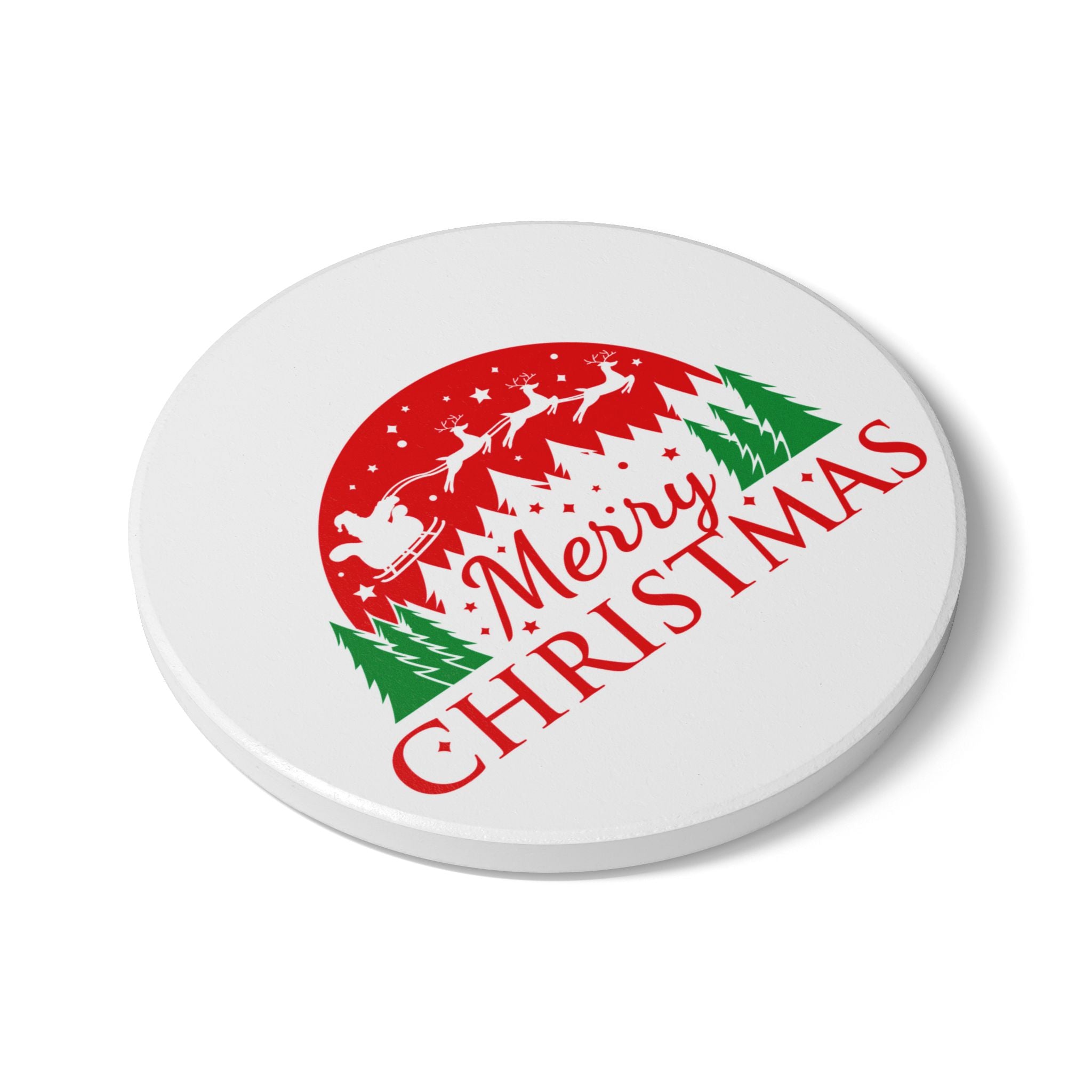Cheerful Christmas Ceramic Coaster with Santa Sleigh Design