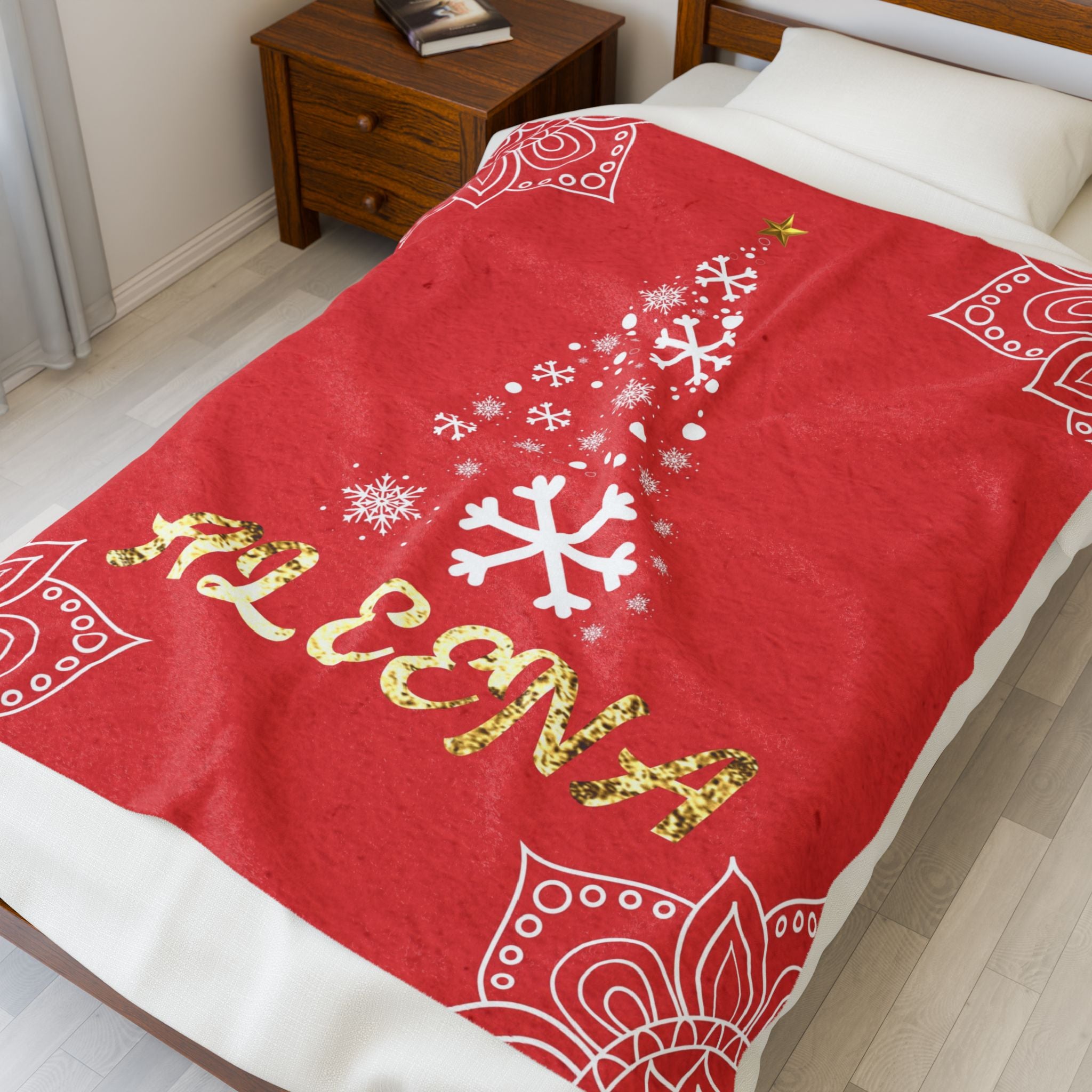 Personalized Christmas Tree Velveteen Blanket, Custom Name Holiday Throw