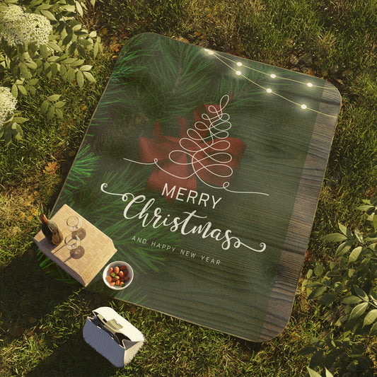 Merry Christmas with Tree Printed Picnic Blanket