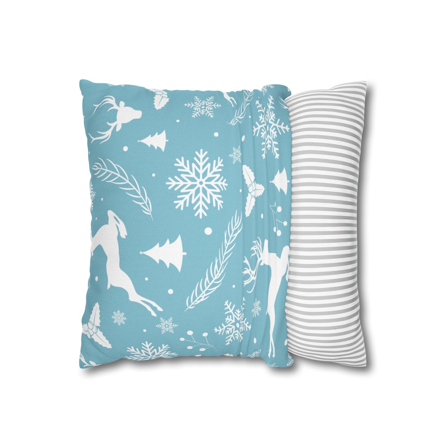 Winter Reindeer Throw Pillow - Holiday Snowflake Cushion Cover - Christmas Pine Tree Decorative Pillow - Cozy Seasonal Home Decor