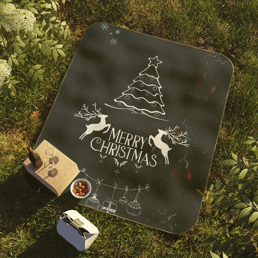 Merry Christmas in Black Printed Picnic Blanket