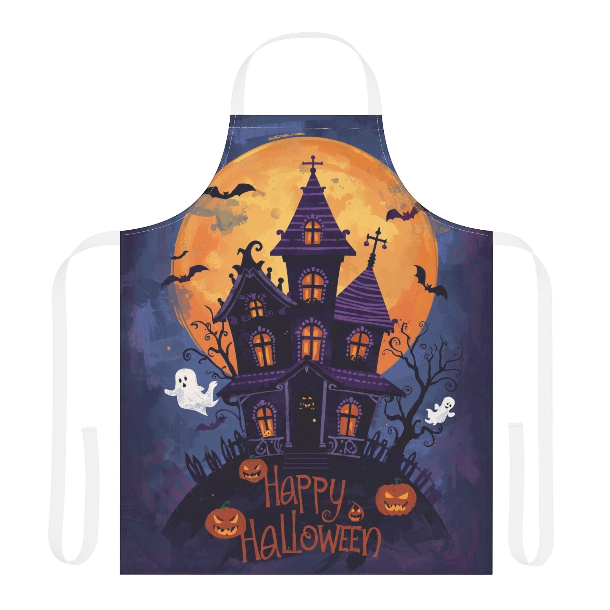 Halloween Apron – Haunted House and Happy Halloween Festive Apron for Cooking, Baking, and Parties