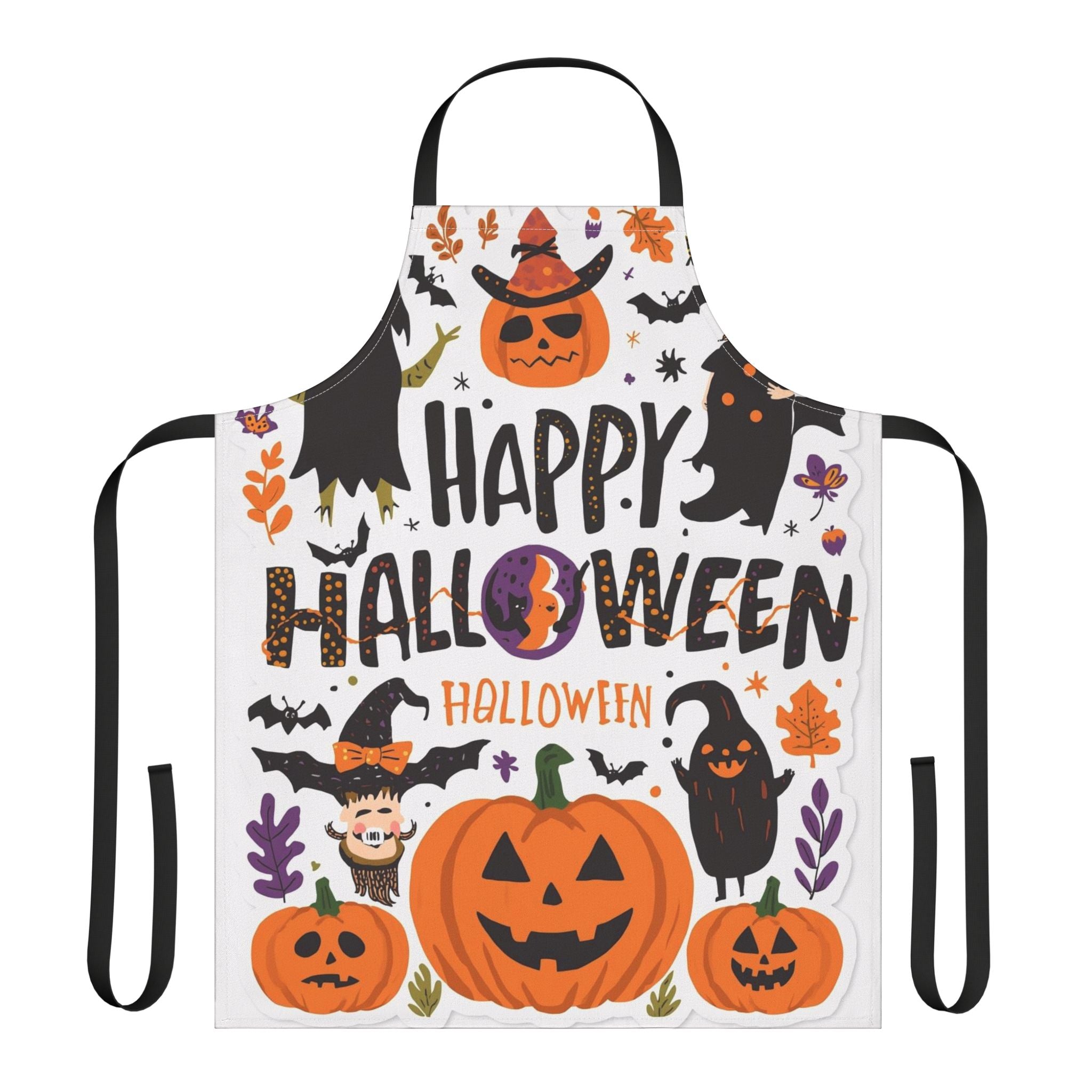 Happy Halloween Apron – Pumpkins, Witch, Bats & Autumn Leaves