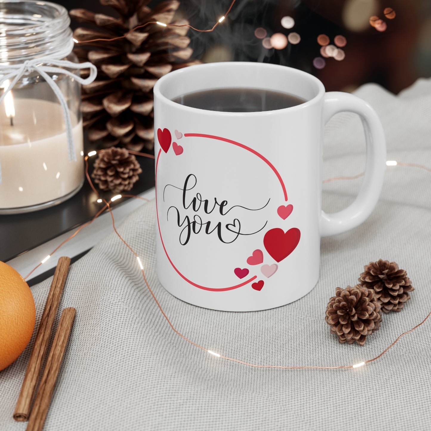 Love You with Hearts Printed Ceramic Mug, 11oz