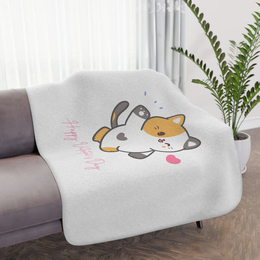 Happy Valentine Day Tan Sherpa Blanket for Her
