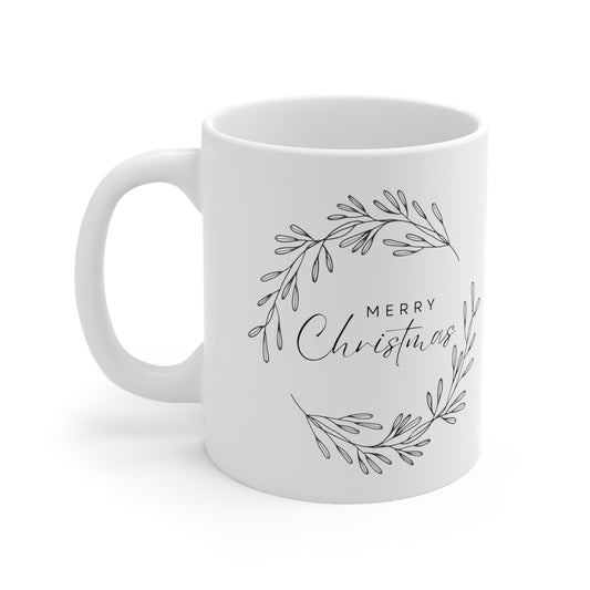 Celebrate with Nature's Touch: Merry Christmas with Leaves Mug (11, 15oz)