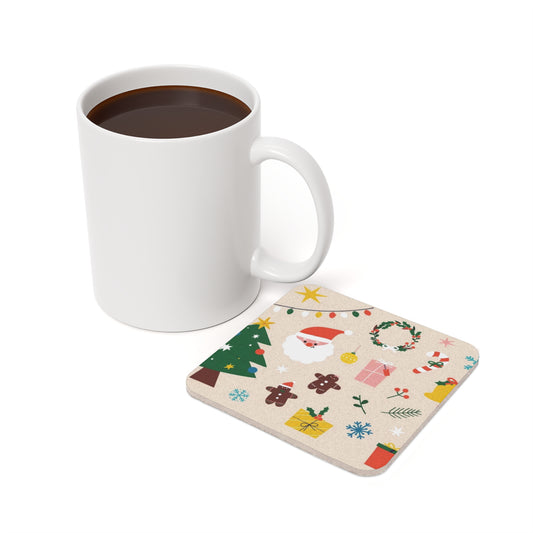 Christmas Cork Back Coaster with Glossy Top and Non-Slip Cork Base
