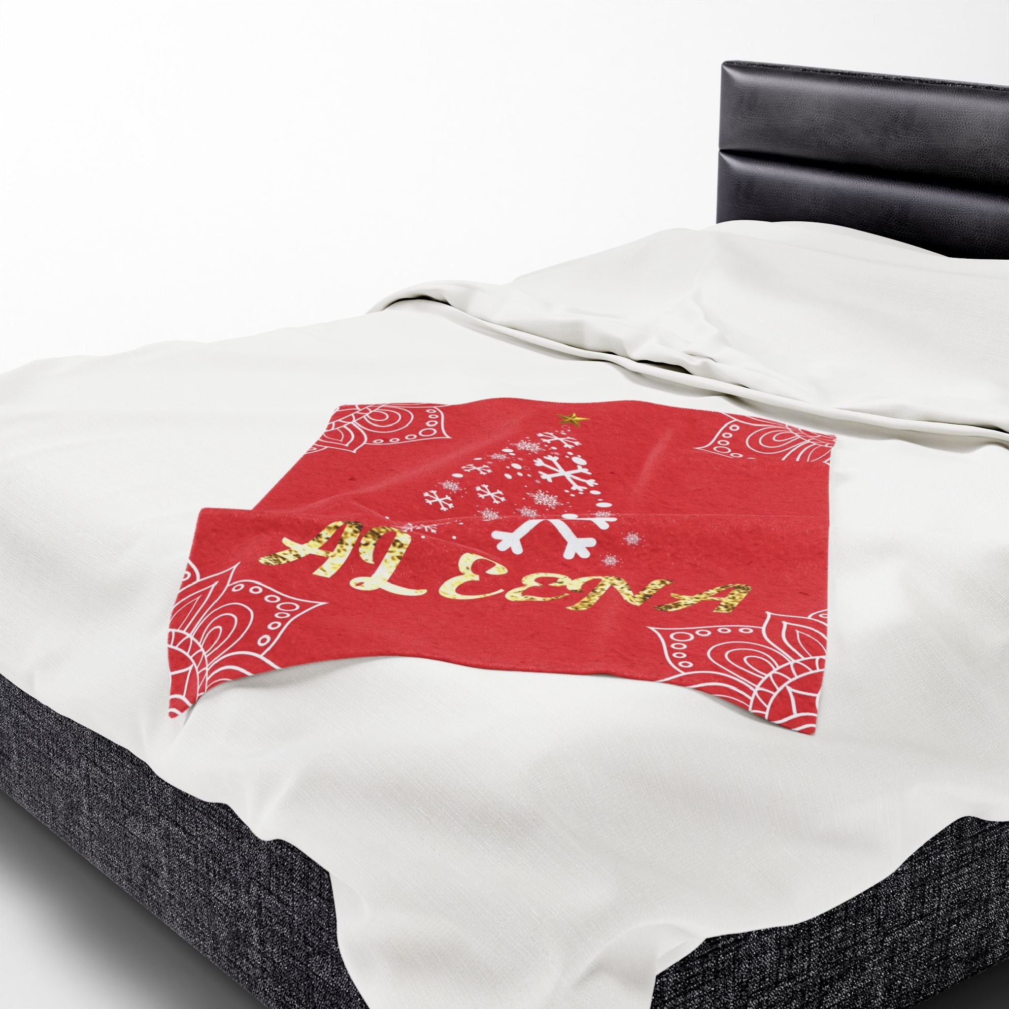 Personalized Christmas Tree Velveteen Blanket, Custom Name Holiday Throw