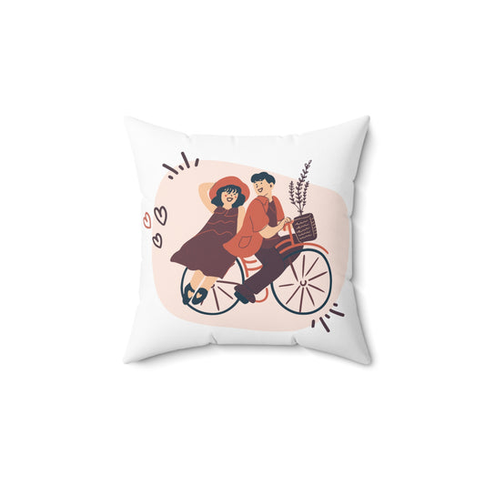 Couple on Cycle Printed Sqaure Pillow Case for Valentine