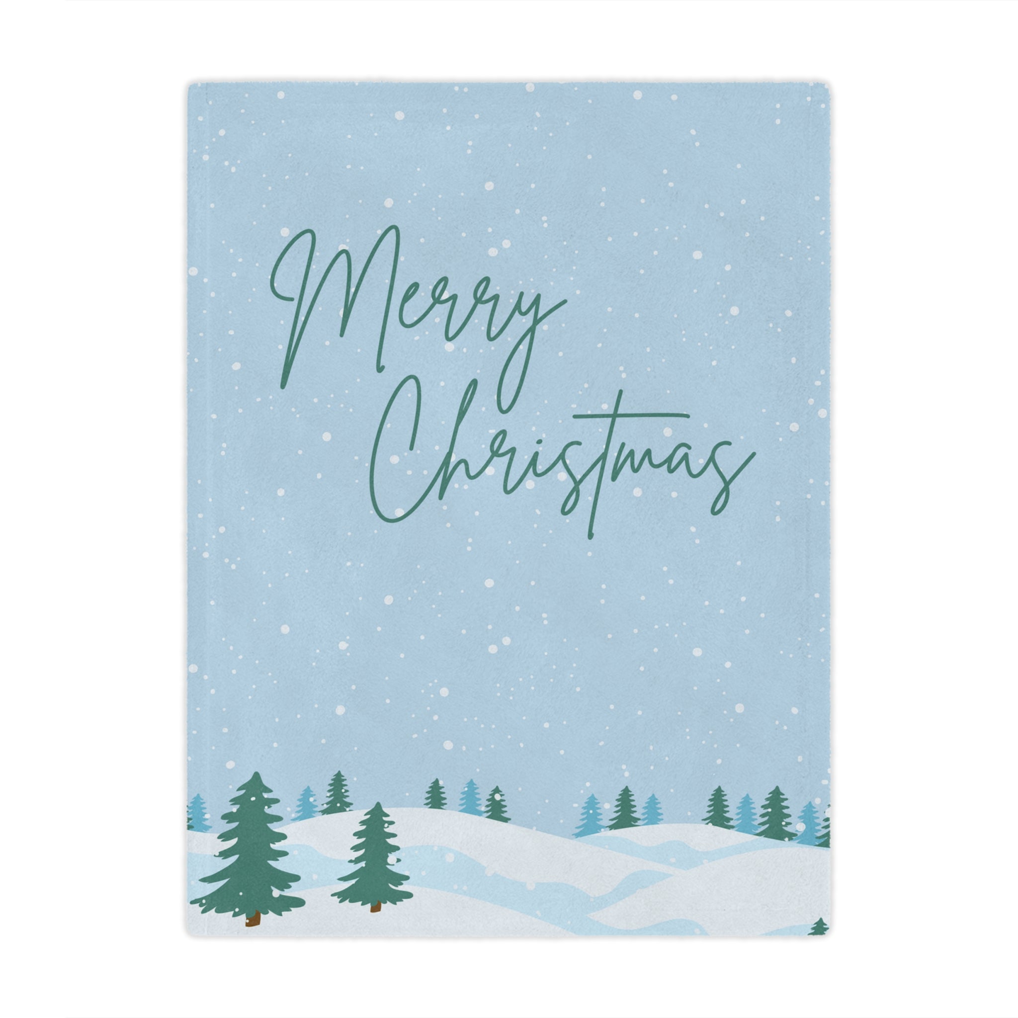 Merry Christmas Printed Velveteen Minky Blanket, Sky Blue