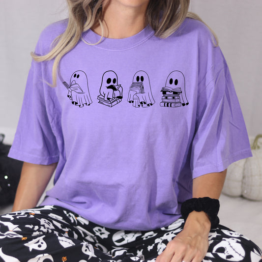 Bookish Ghost Halloween T-Shirt – Cute Comfort Colors Tee for Readers & Fall Lovers