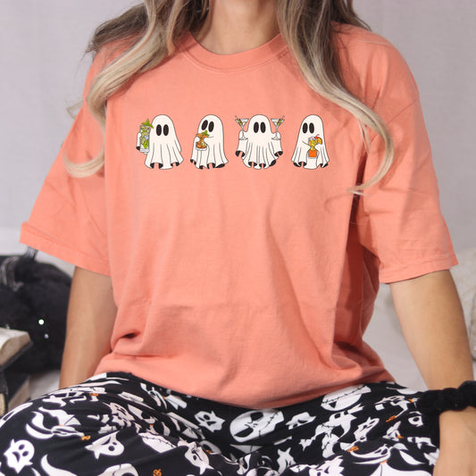 Funny Halloween Ghost Cocktail T-Shirt – Boozy Party Graphic Tee for Adults