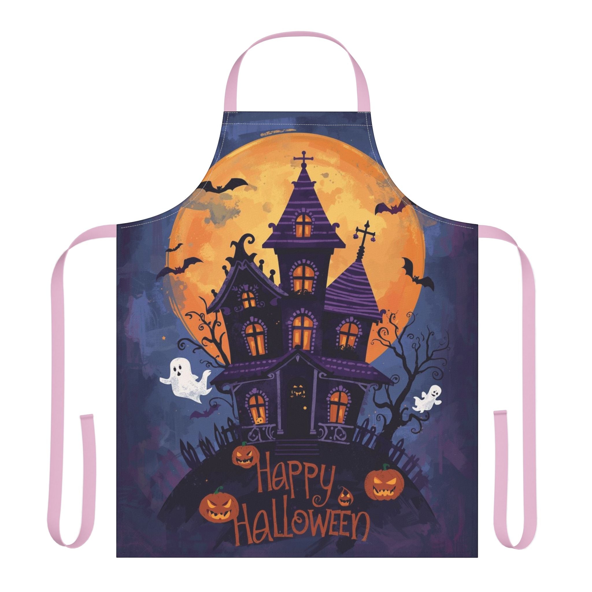 Halloween Apron – Haunted House and Happy Halloween Festive Apron for Cooking, Baking, and Parties