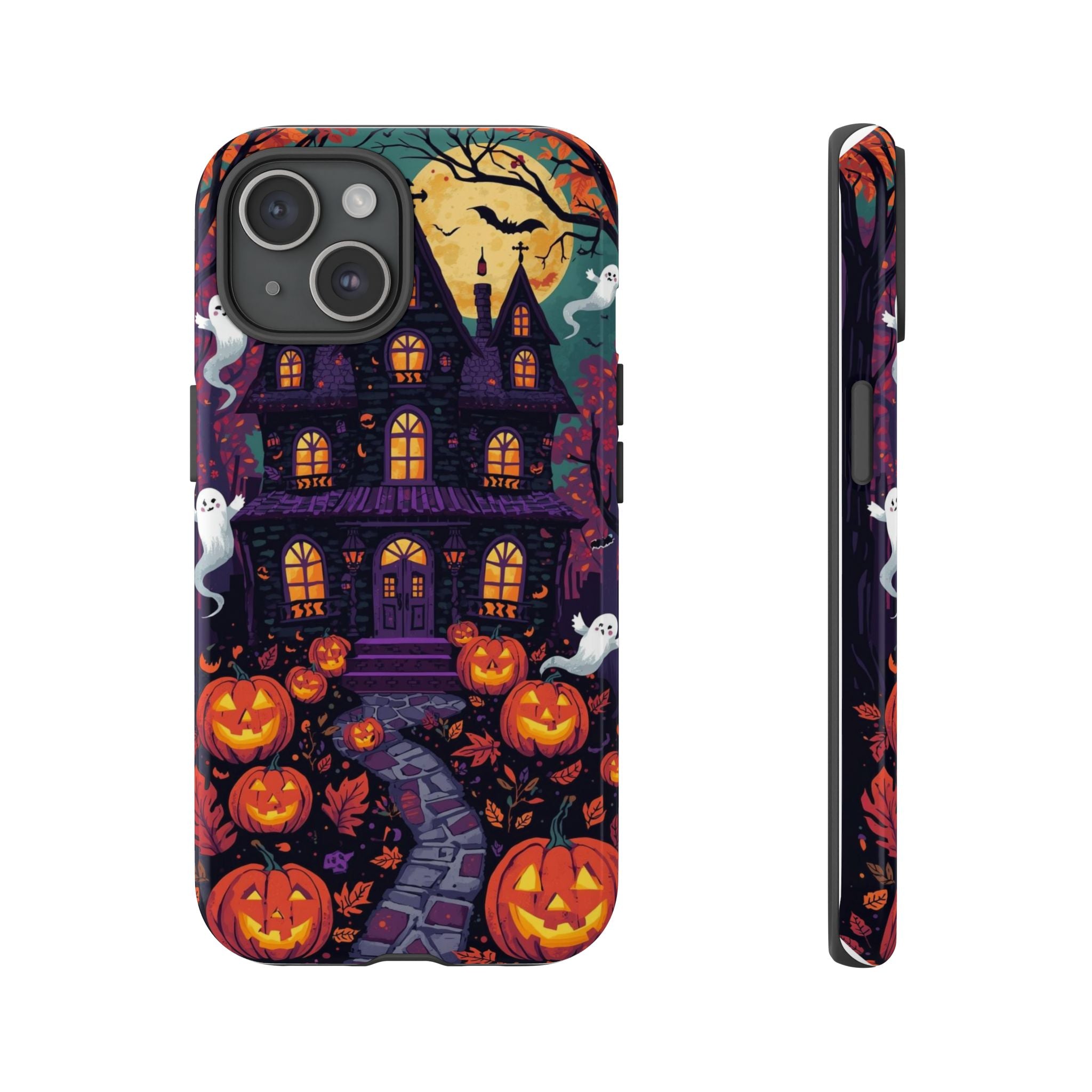 Halloween Phone Case with Haunted Mansion, Ghosts, and Pumpkins