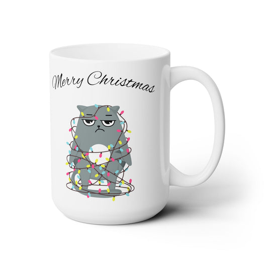 15oz Ceramic Mug – Grumpy Cat Christmas Lights Design – Funny Holiday Gift for Coffee Lovers & Cat Fans