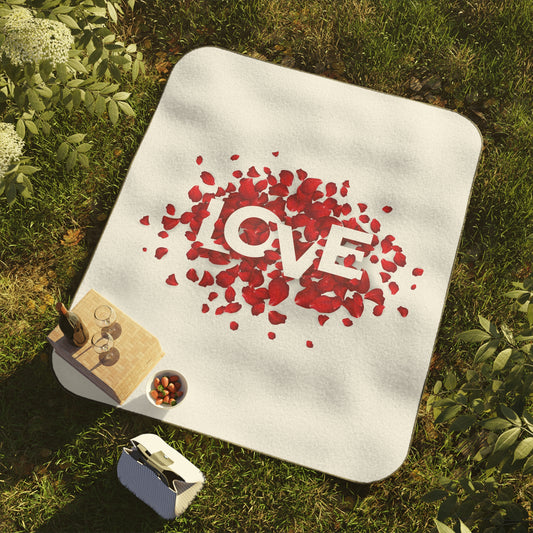 Love with Heart made of Flowers Printed Picnic Blanket for Valenitne Day