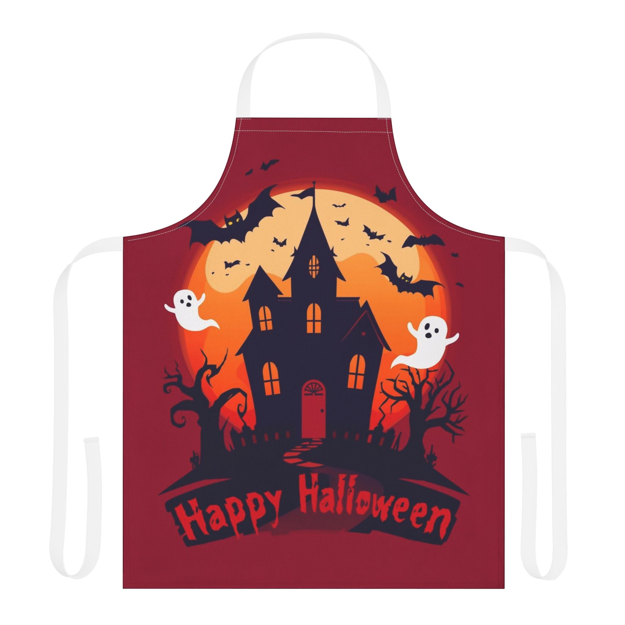 Halloween Apron – Haunted House Festive Apron with Happy Halloween for Cooking, Baking, and Parties