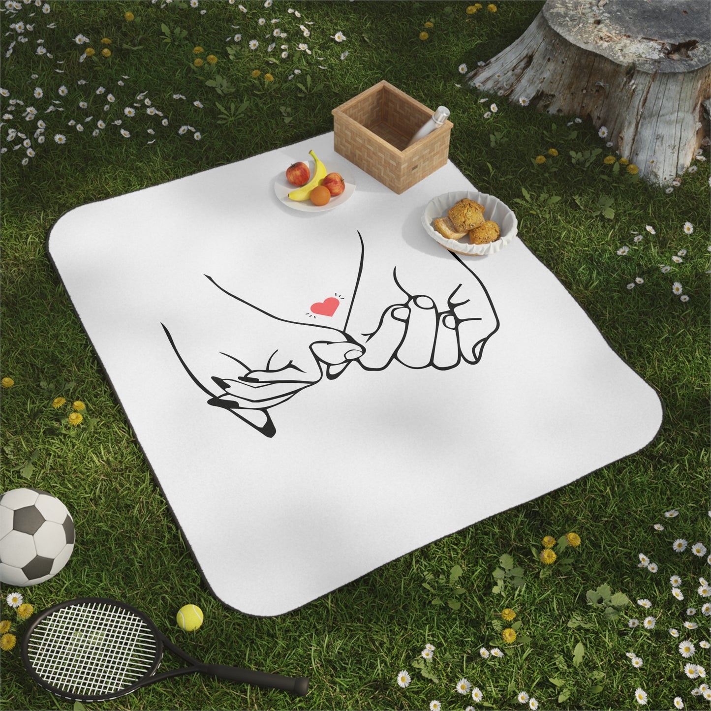 Couple's Hand & Love Printed Picnic Blanket for Valentine Day