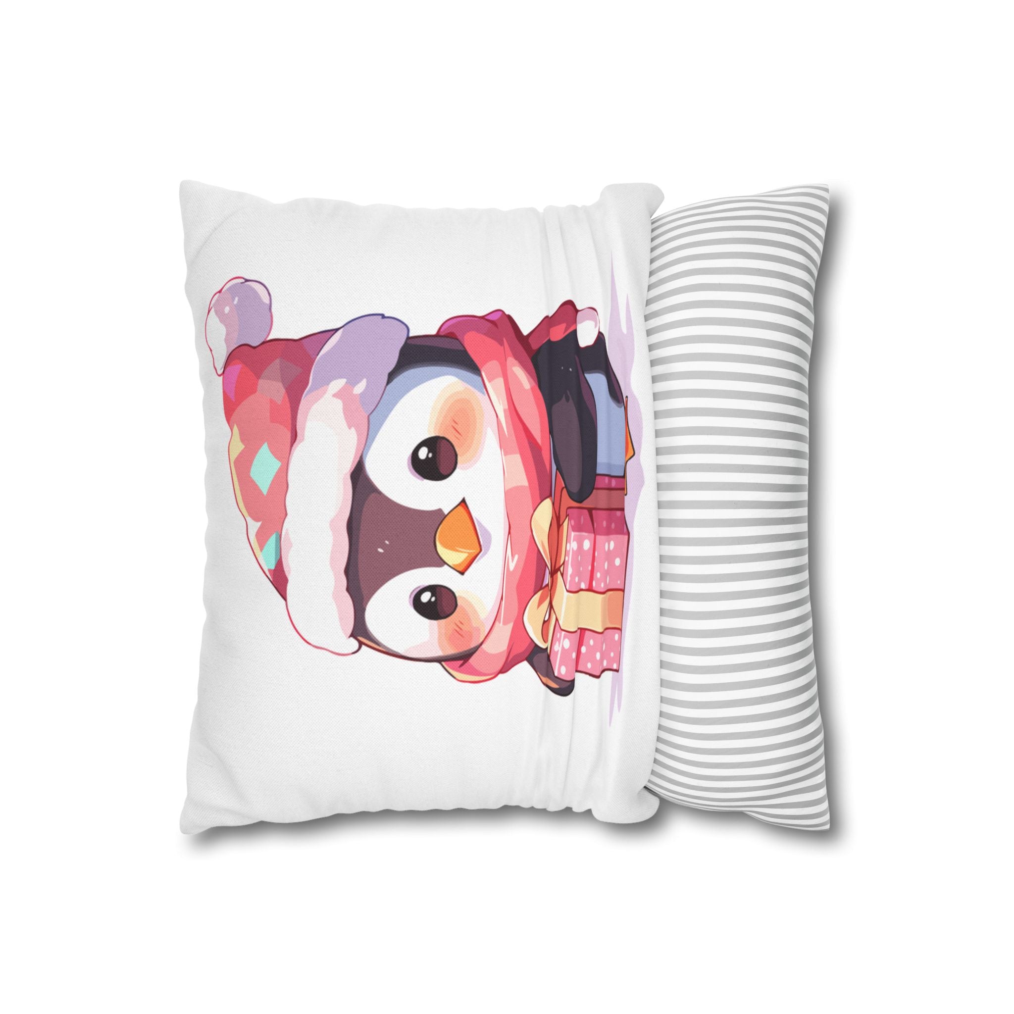 Christmas Penguin & Hot Chocolate Pillow Cover – Festive Double-Sided Holiday Decor