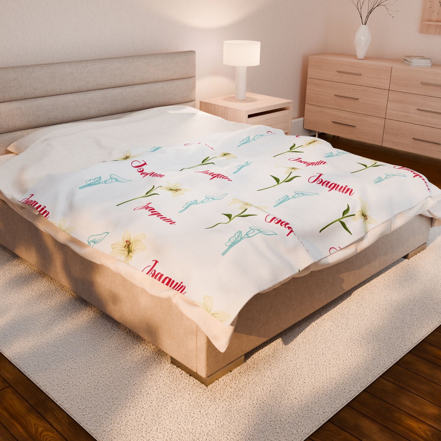 Personalized Velveteen Plush Blanket - Baby Name Floral Design for Nursery, Perfect Newborn Gift