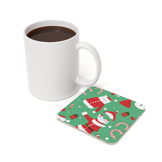 Christmas Cork Back Coaster – Glossy Holiday Drink Mat with Non-Slip Base