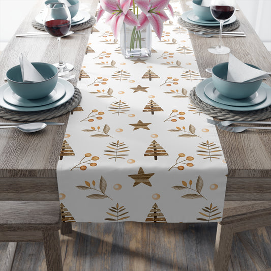 Brown Christmas Tree Pattern Table Runner – Minimalist Holiday Decor