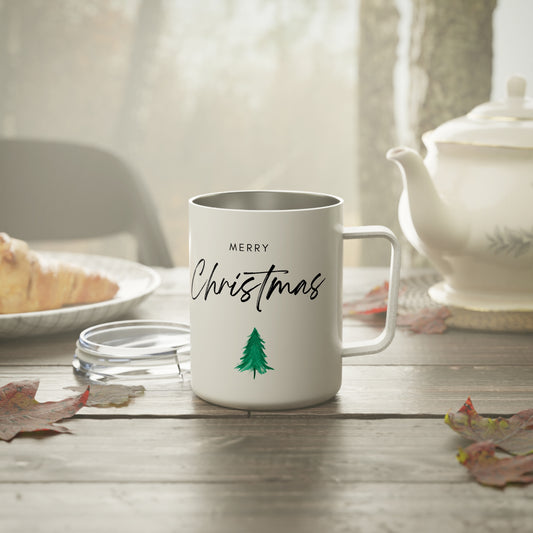 10oz Christmas Travel Mug with Merry Christmas Tree Design – Stainless Steel Holiday Gift for Coffee Lover