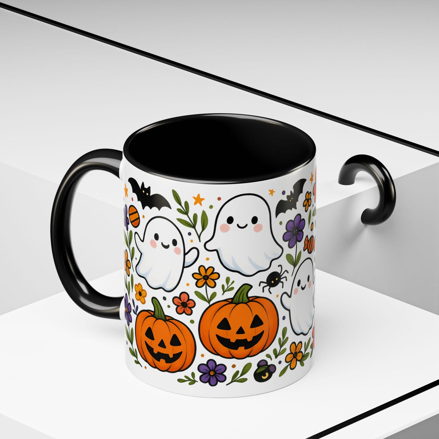 Halloween Ghost Pumpkin Mug – Spooky Bats & Witchy Coffee Cup