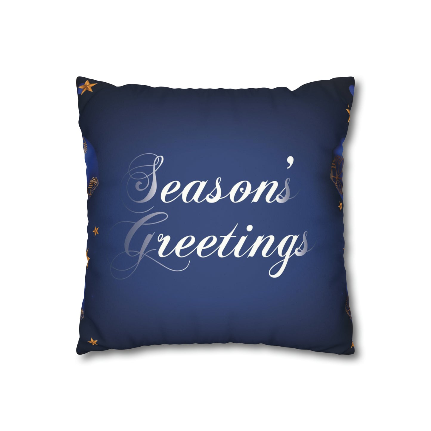 Season's Greetings Faux Suede Square Pillow Case, Blue