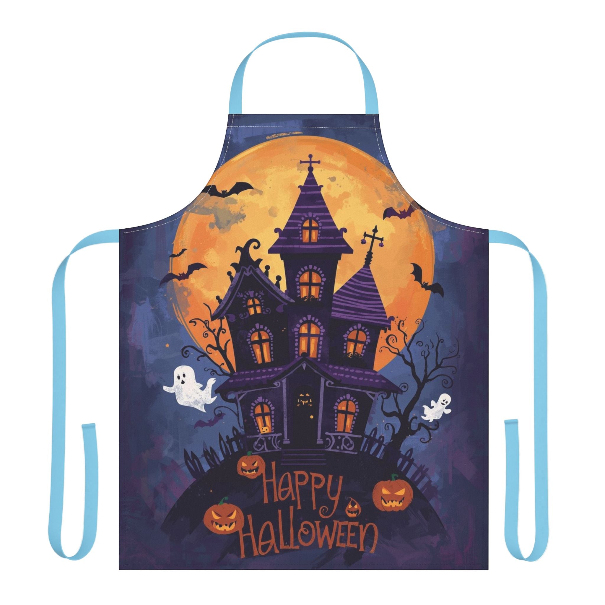 Halloween Apron – Haunted House and Happy Halloween Festive Apron for Cooking, Baking, and Parties
