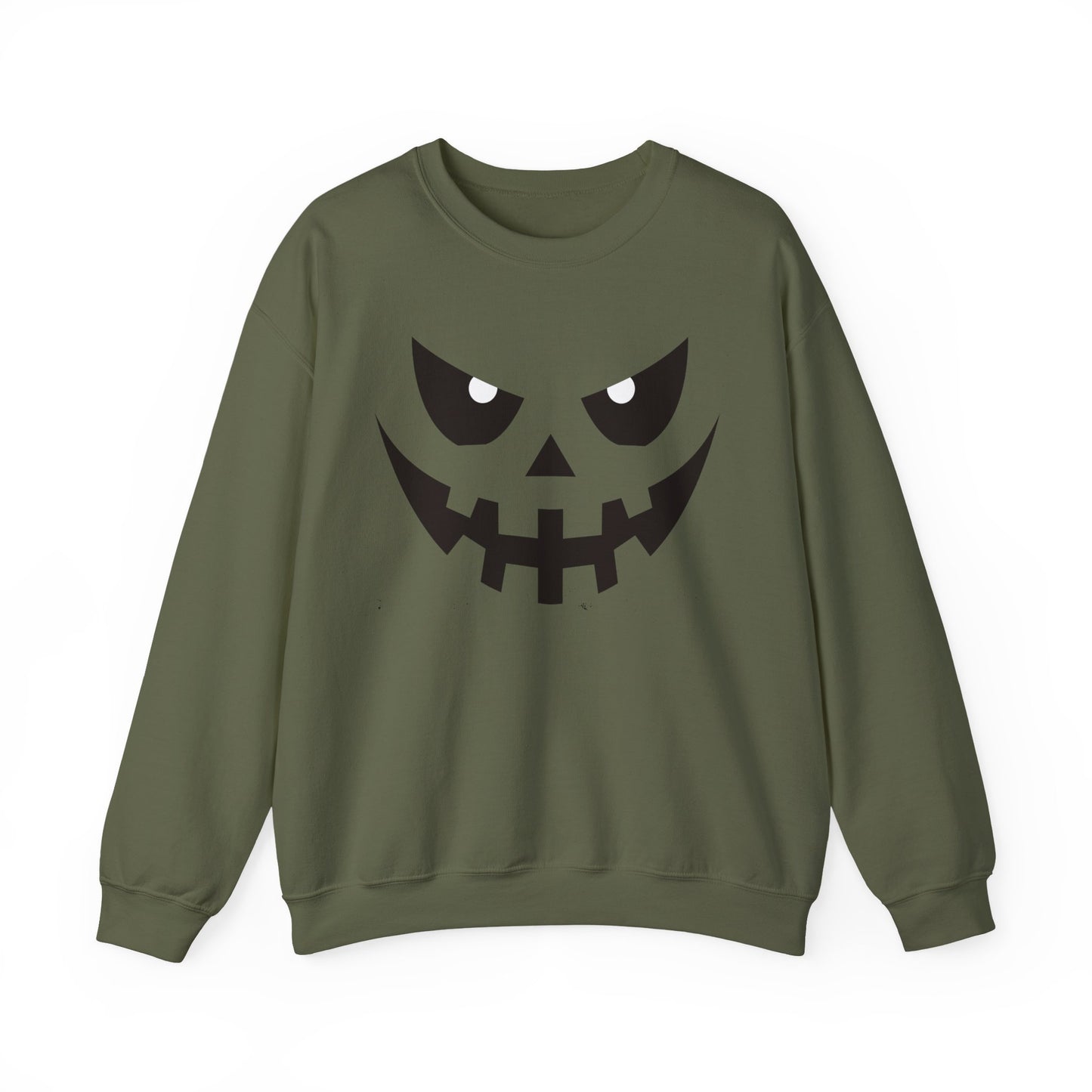 Creepy Pumpkin Face Halloween Sweatshirt – Beige Graphic Pullover for Spooky Season