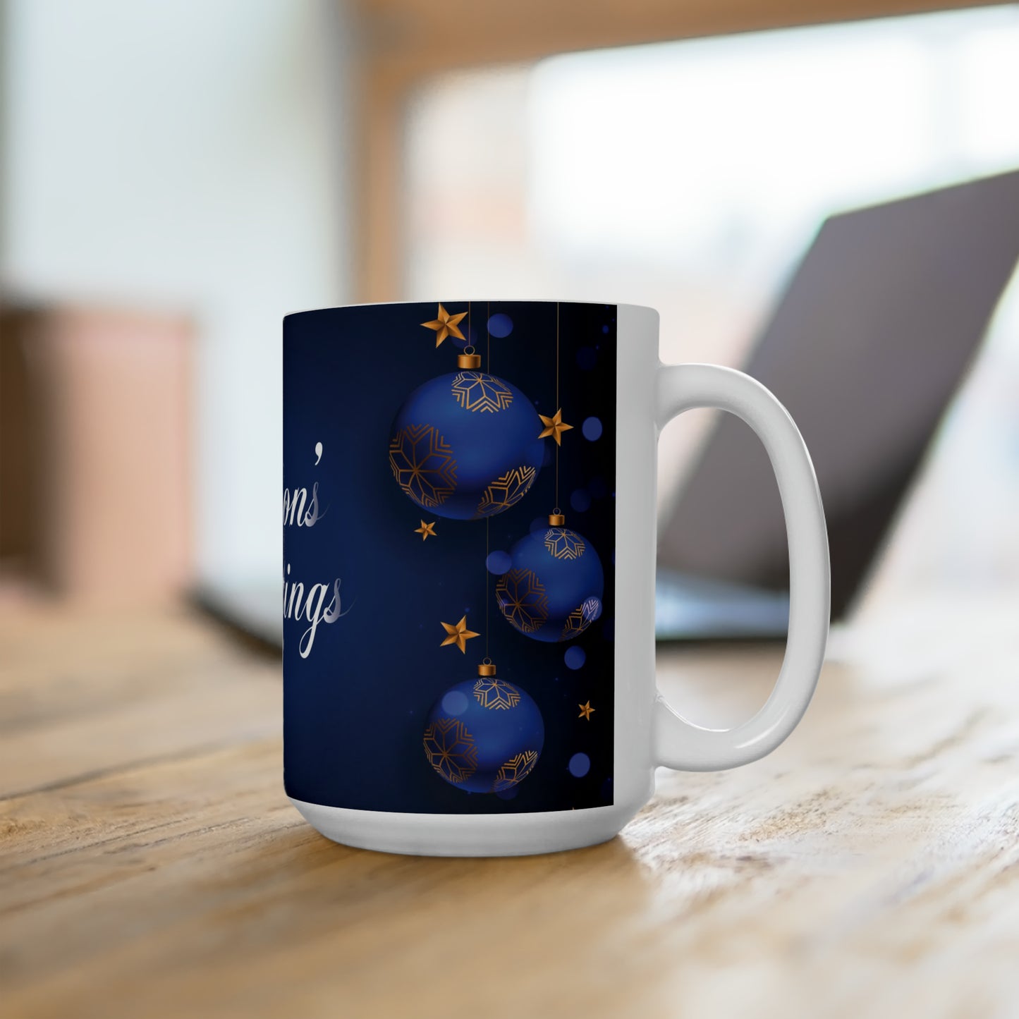 Merry Christmas Ceramic Mug 15oz, Blue