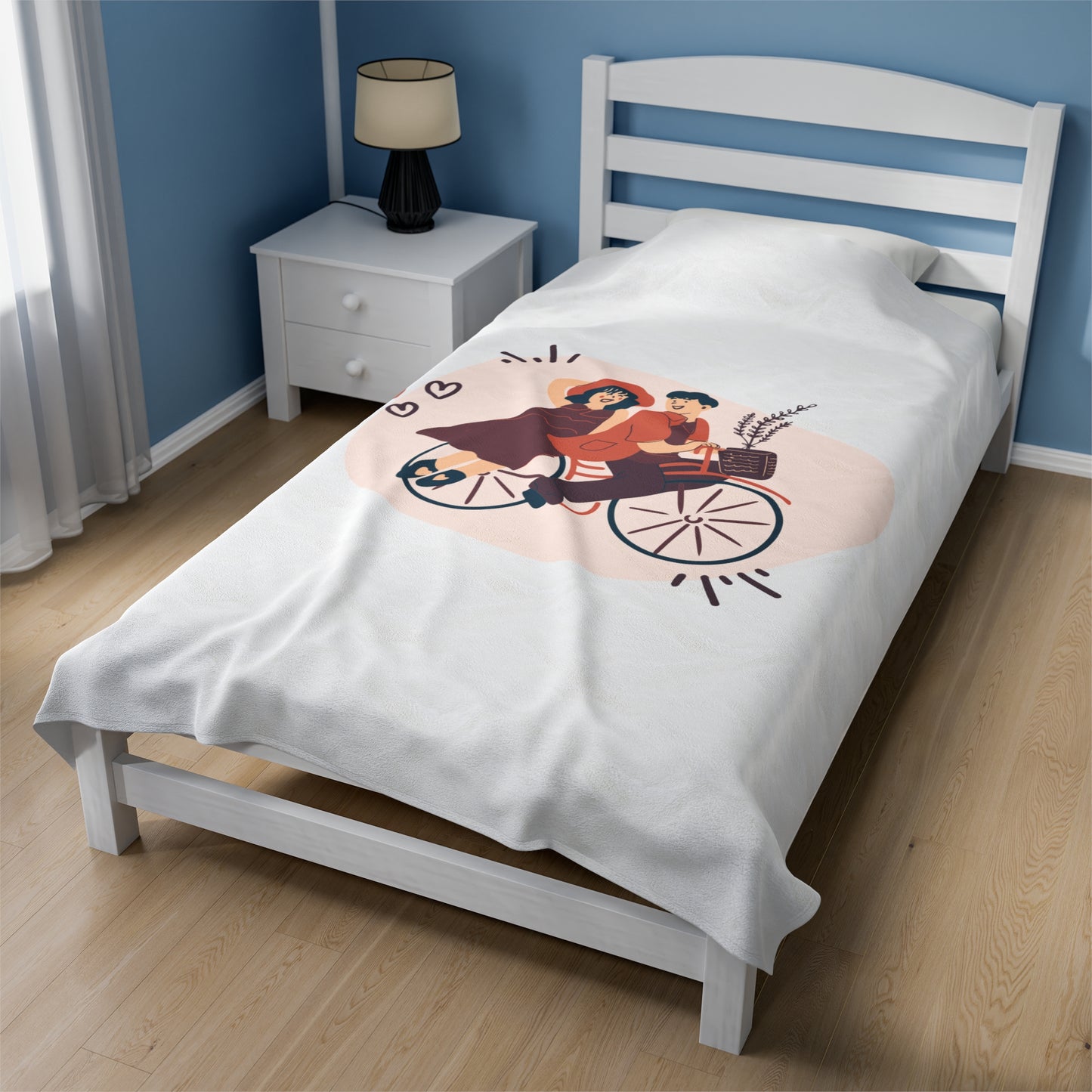 Couple on Cycle Printed Velveteen Plush Blanket