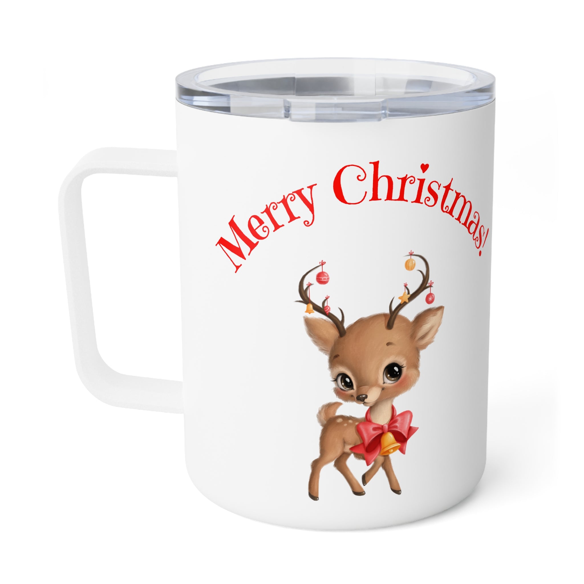 10oz Christmas Travel Mug with Cute Reindeer & “Merry Christmas” Text – Stainless Steel Holiday Gift for Coffee Lovers