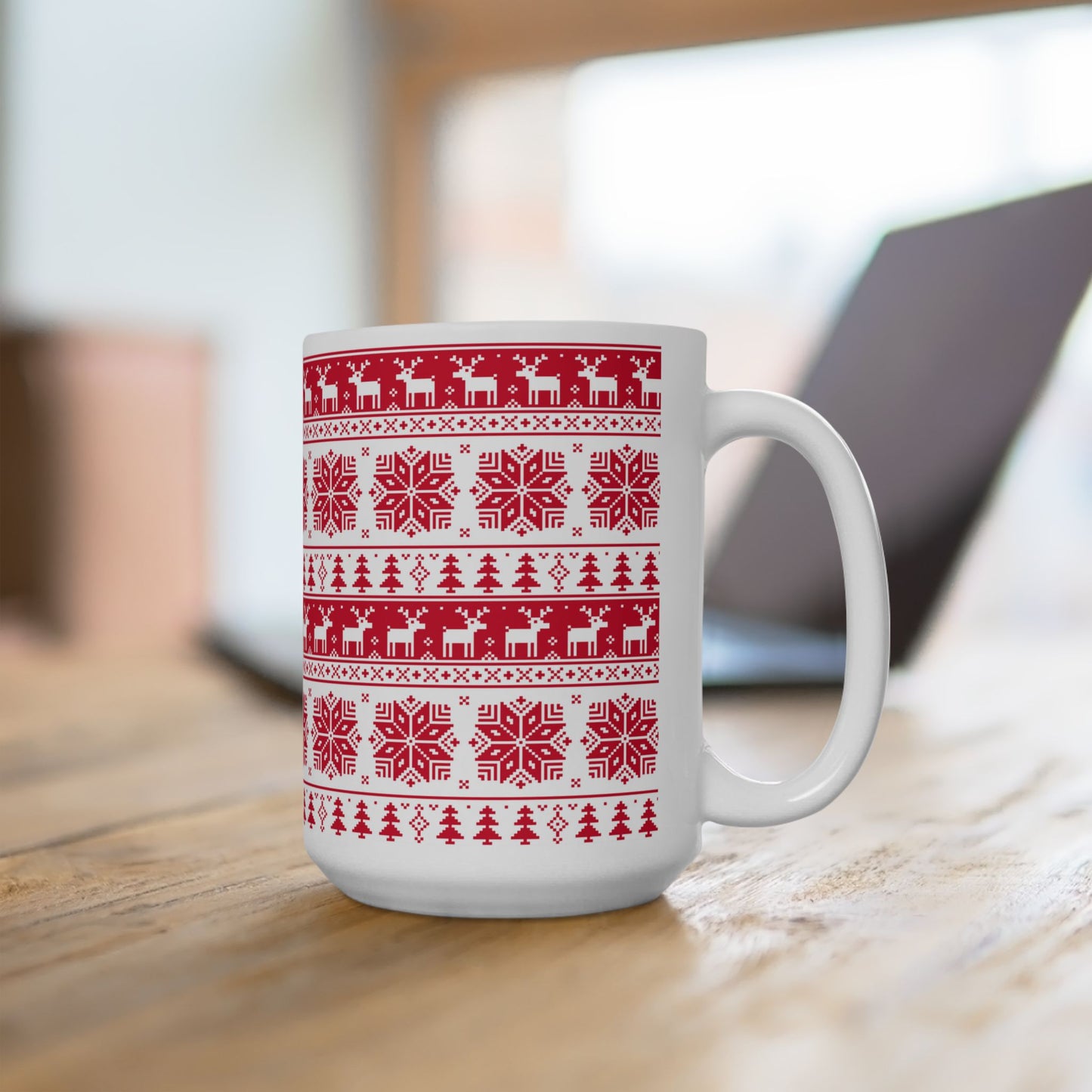 Christmas Ceramic Mug 15oz – Large Holiday Coffee & Tea Cup with C-Handle