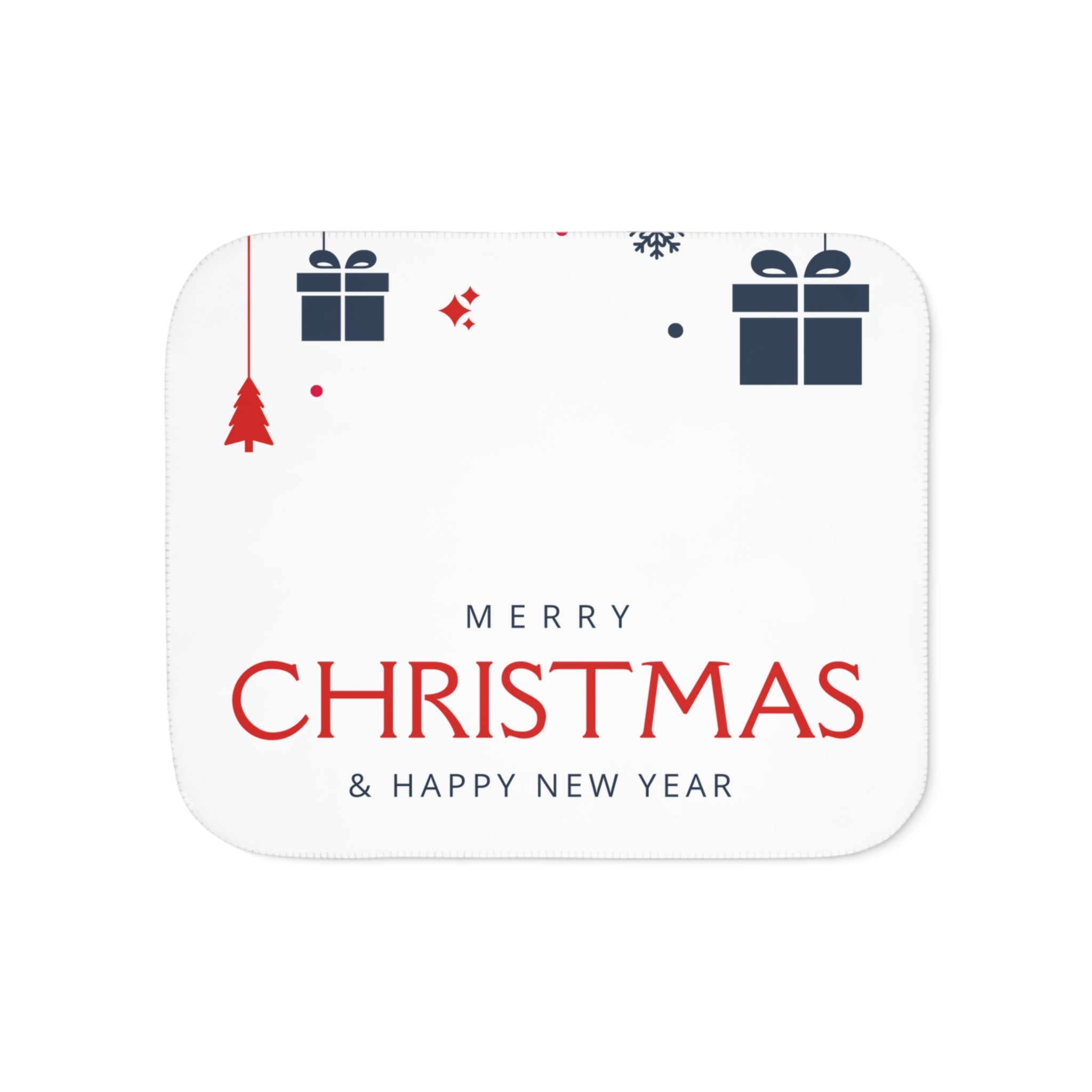 Merry Christmas & Happy New Year Printed Sherpa Blanket, White