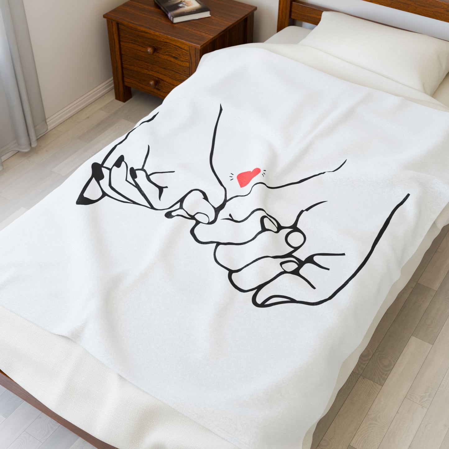 Couple's Hand with Heart Printed Velveteen Plush Blanket