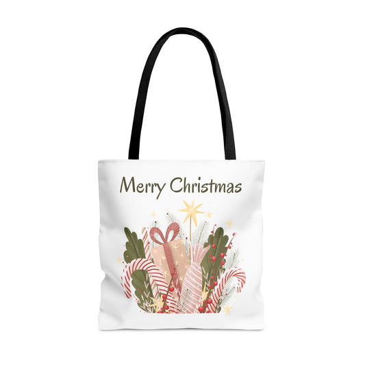 Christmas Tote Bag with “Merry Christmas” Gift Design – Durable All-Over Print Holiday Carryall in 3 Sizes