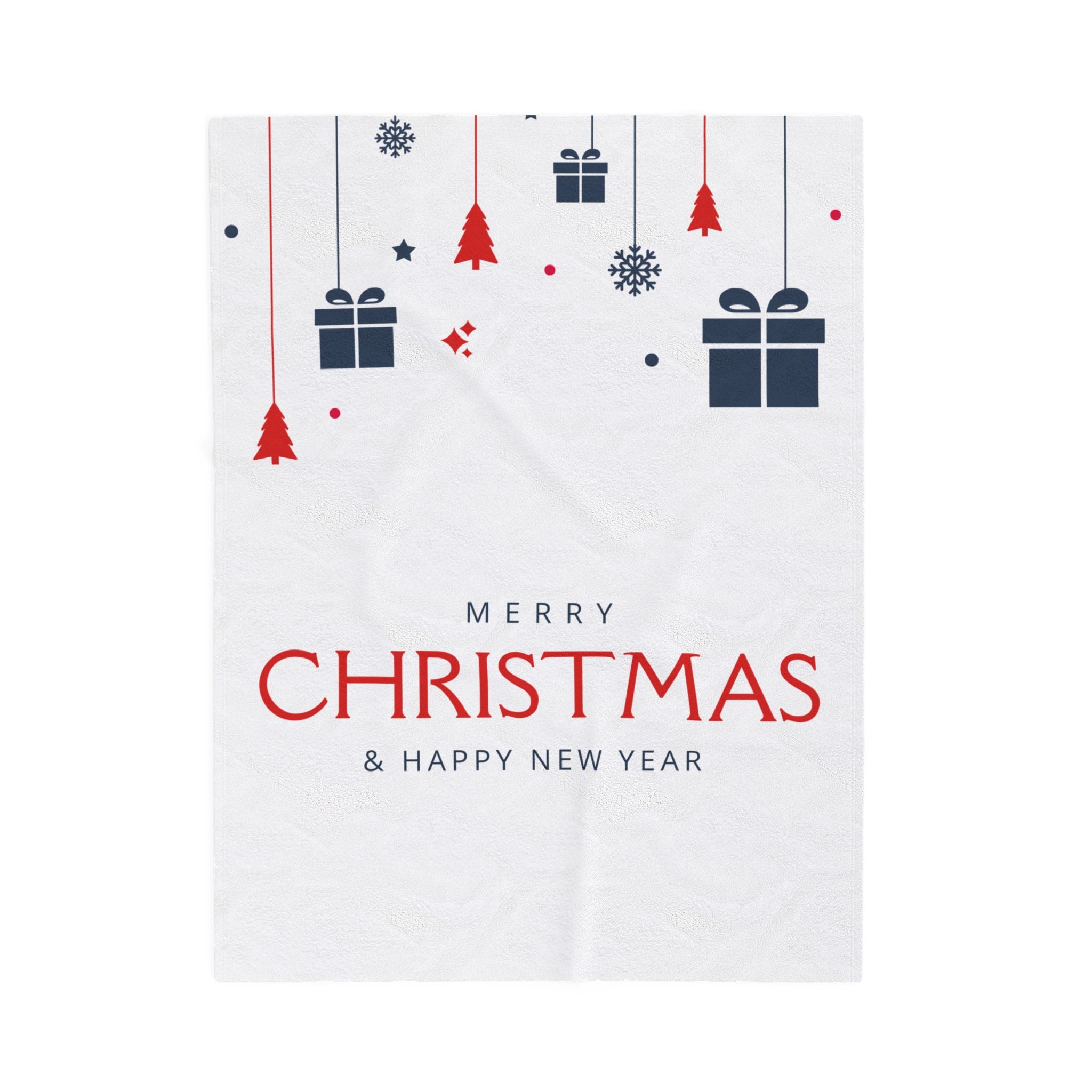 Merry Christmas & Happy New Year Printed Velveteen Plush Blanket, White